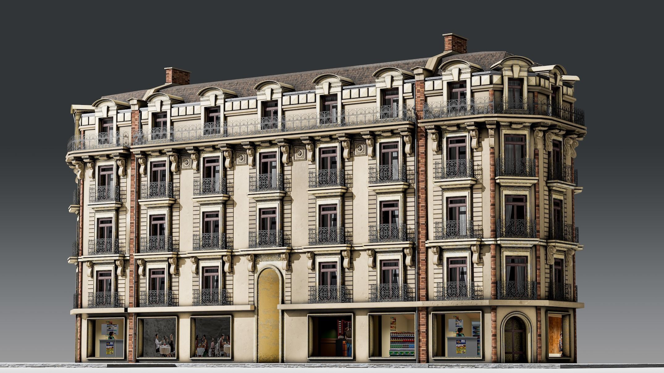 3 Piece Parisian Haussmann Apartment Building 3D model_2