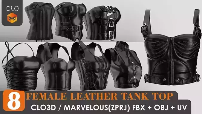 8 FEMALE LEATHER TANK TOP 3D model 8 FEMALE LEATHER TANK TOP 3D model