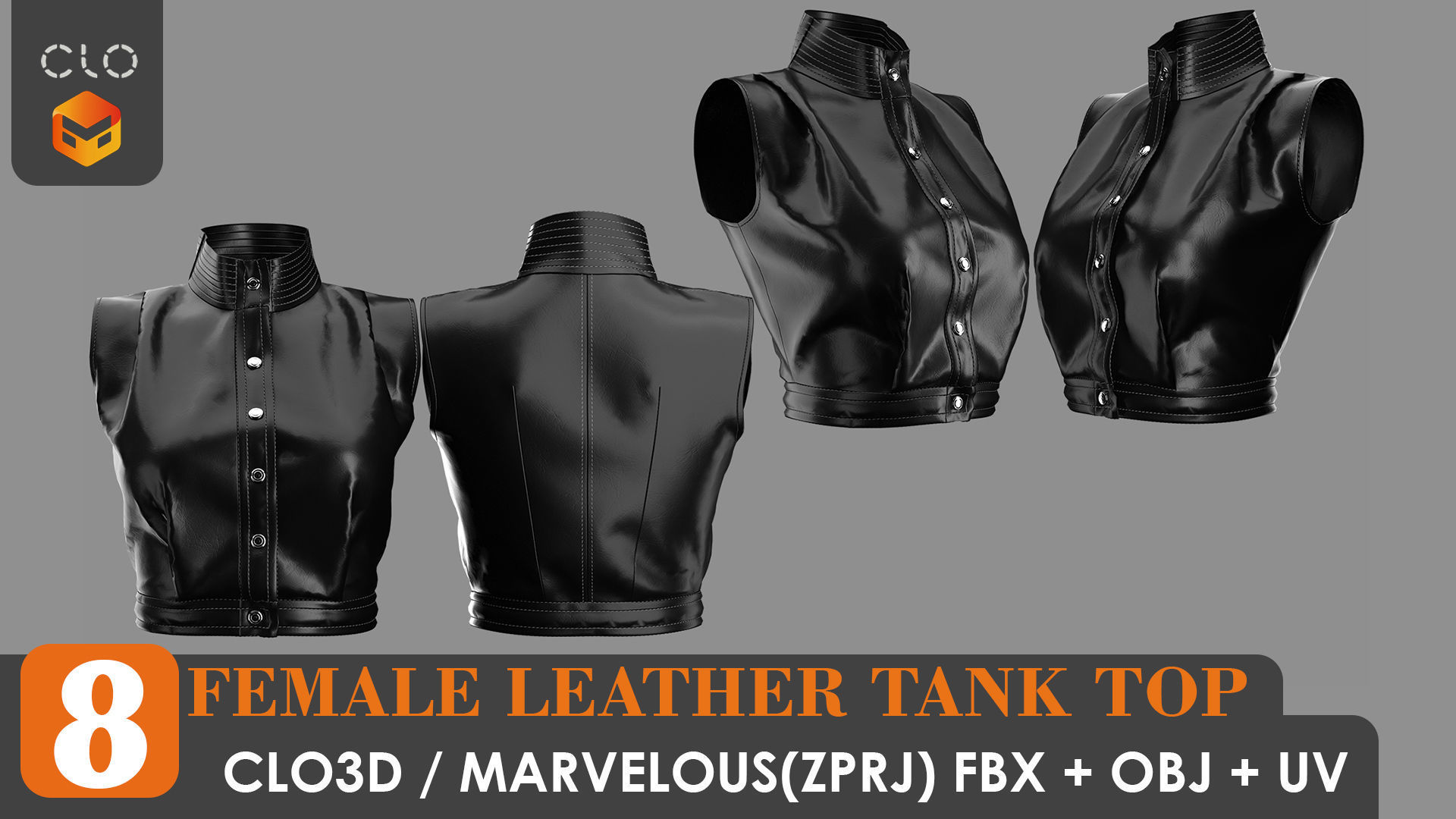 8 FEMALE LEATHER TANK TOP 3D model_25