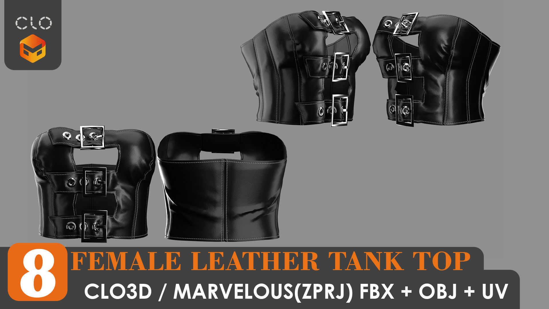 8 FEMALE LEATHER TANK TOP 3D model_13