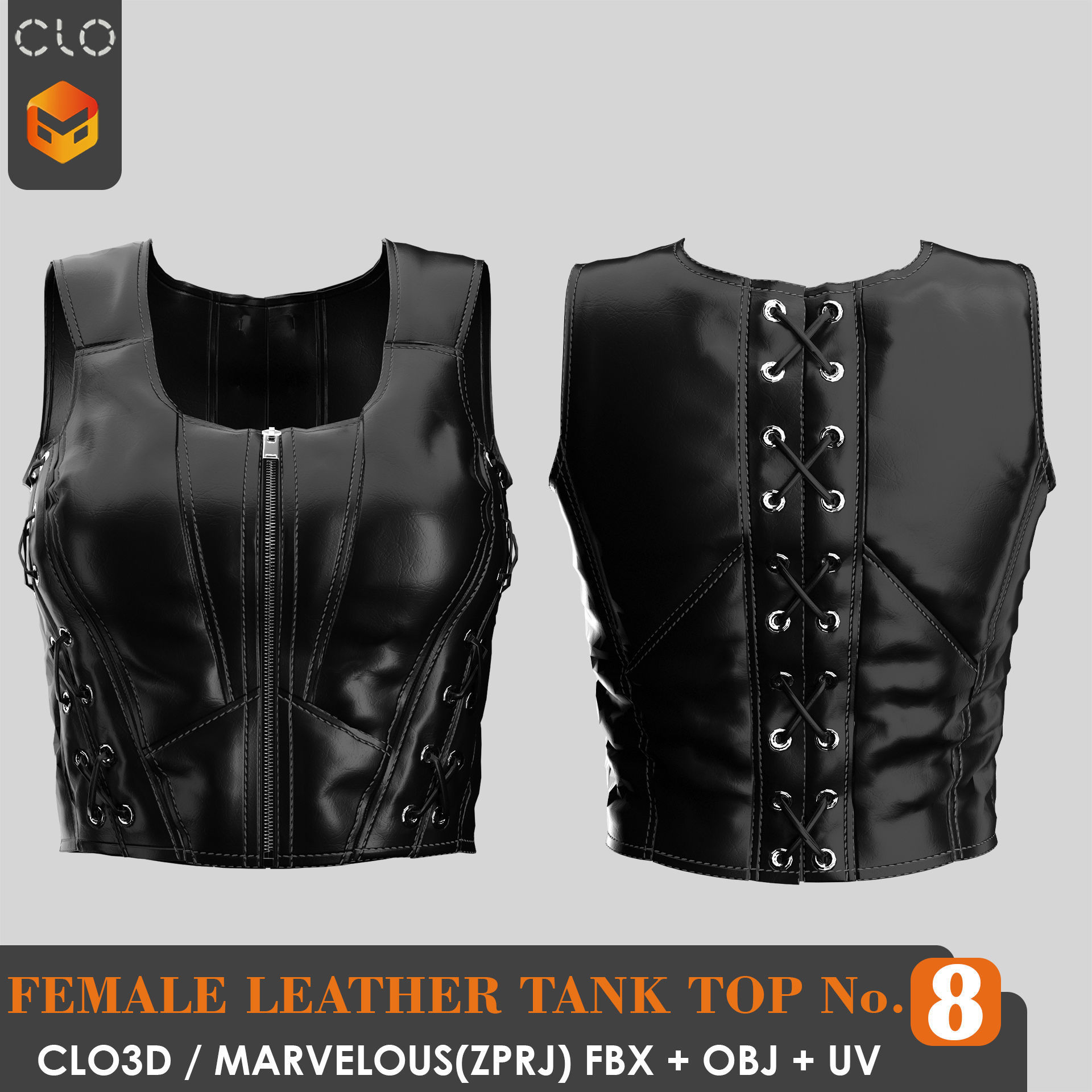 8 FEMALE LEATHER TANK TOP 3D model_44