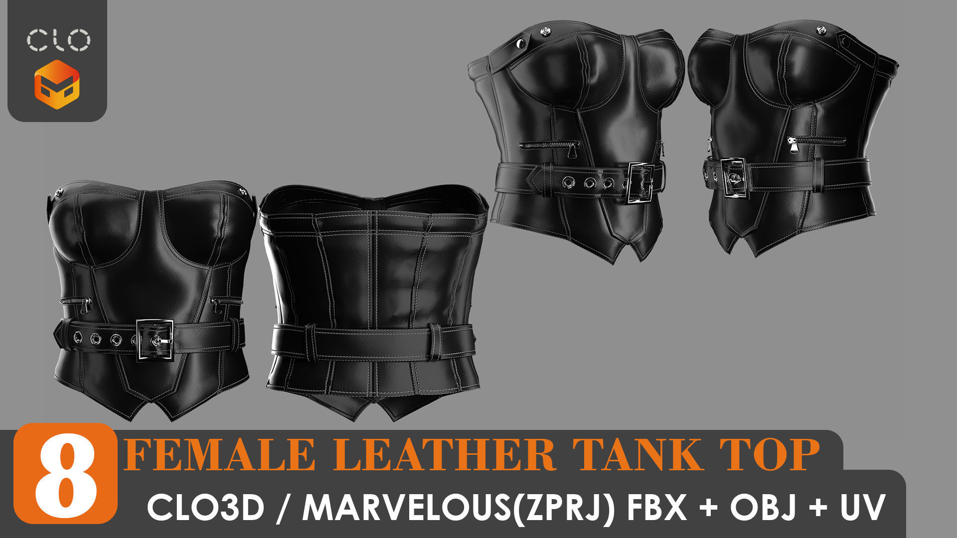 8 FEMALE LEATHER TANK TOP 3D model_7