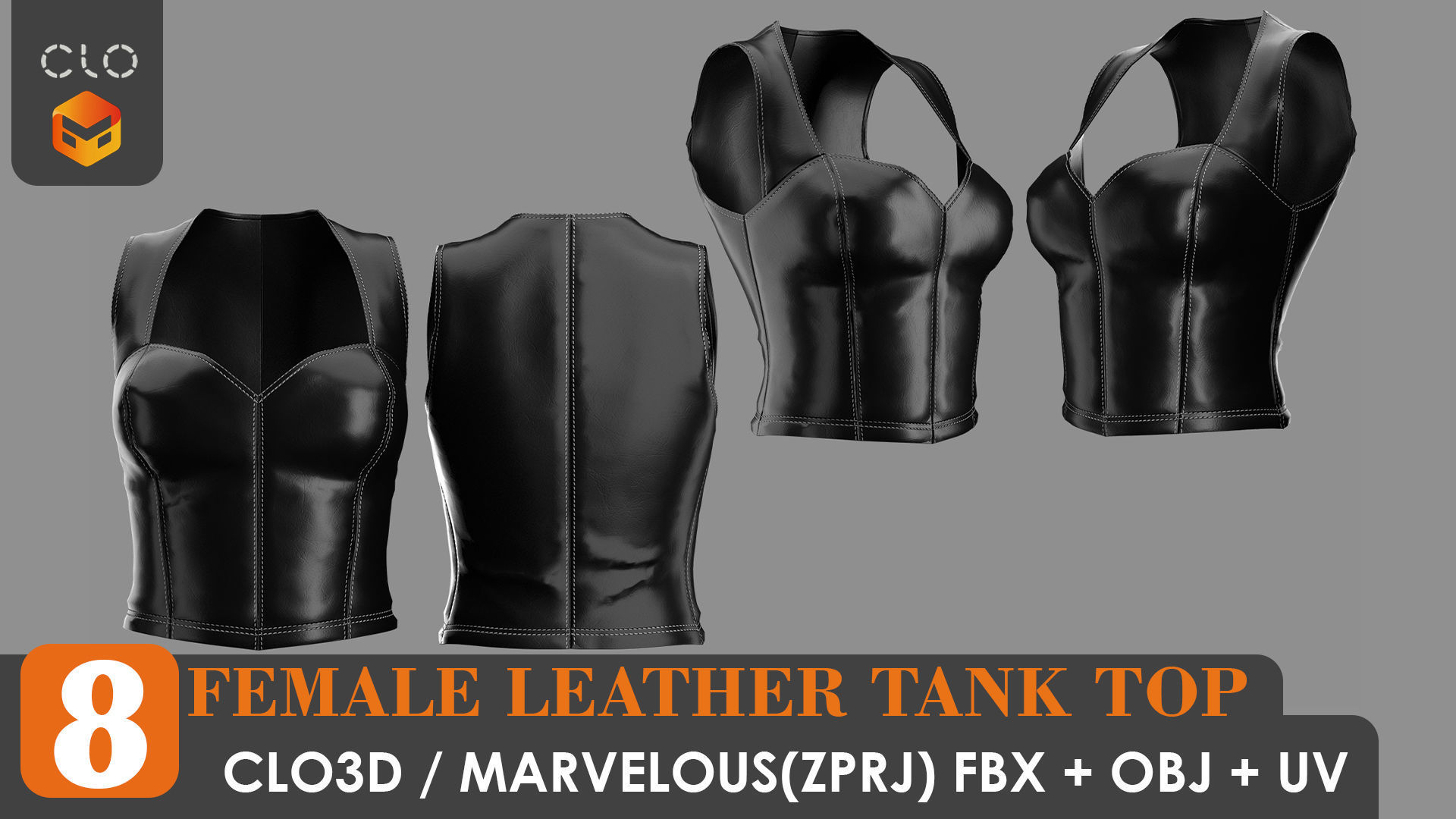 8 FEMALE LEATHER TANK TOP 3D model_31