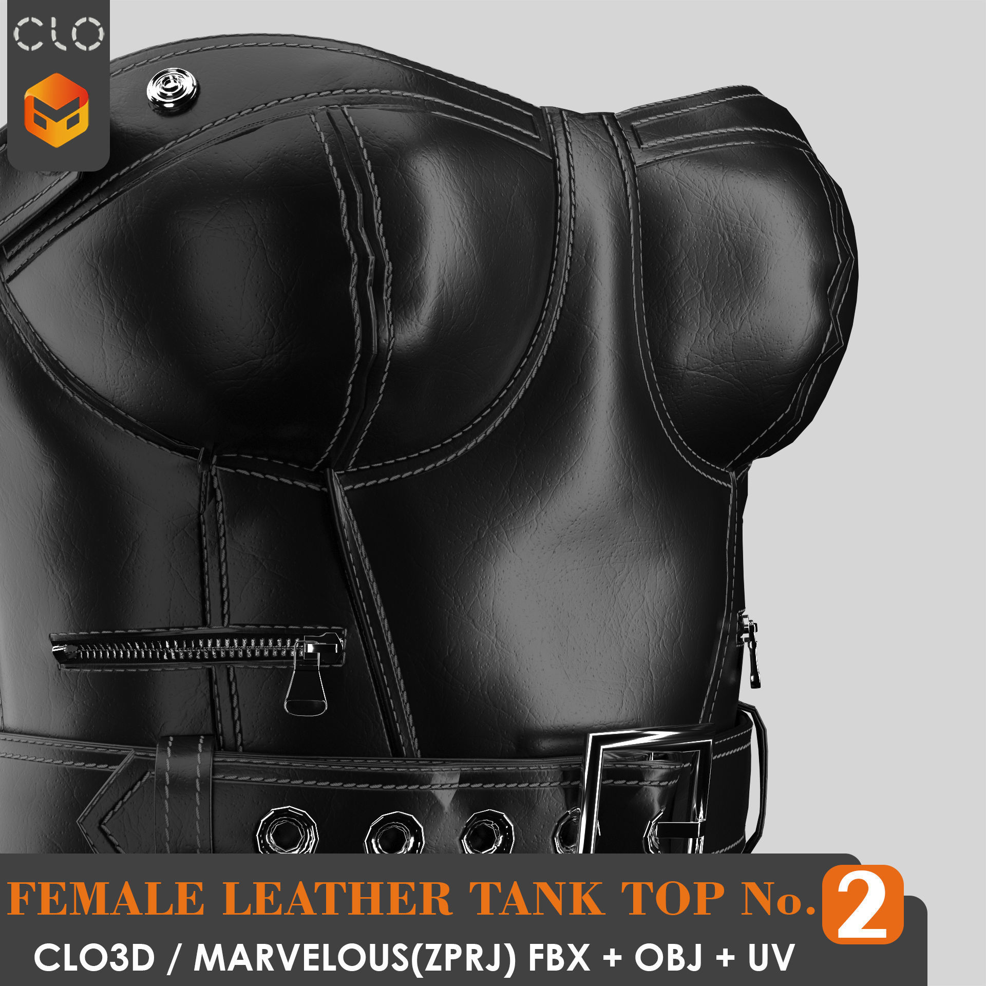 8 FEMALE LEATHER TANK TOP 3D model_10