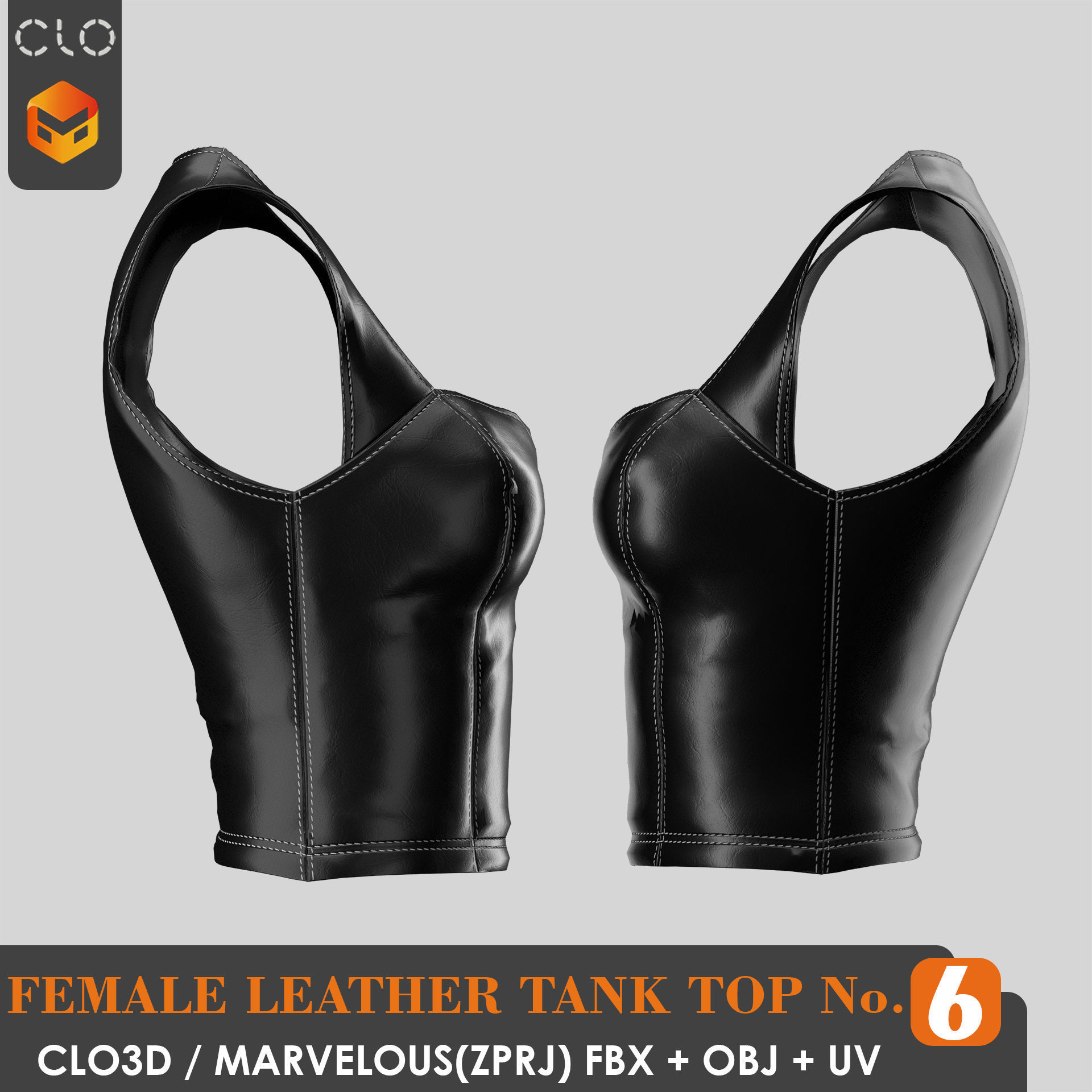 8 FEMALE LEATHER TANK TOP 3D model_33