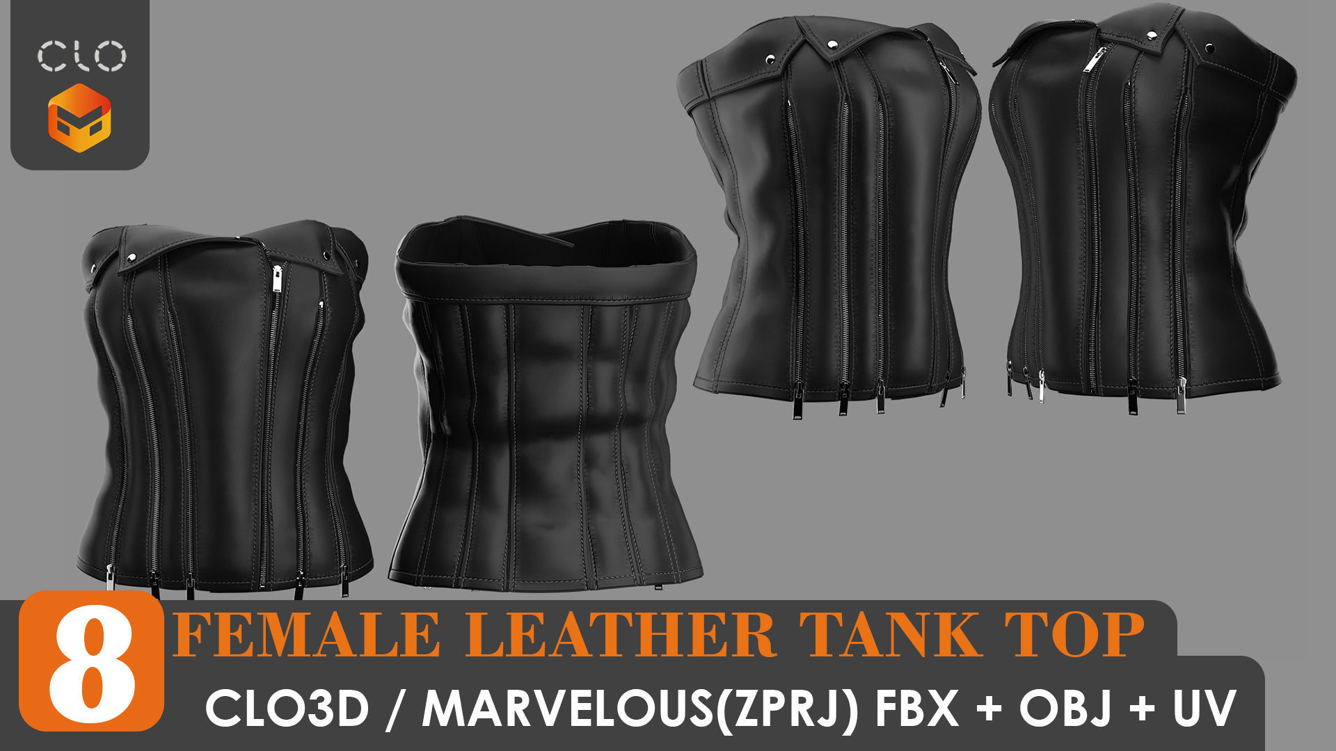 8 FEMALE LEATHER TANK TOP 3D model_1