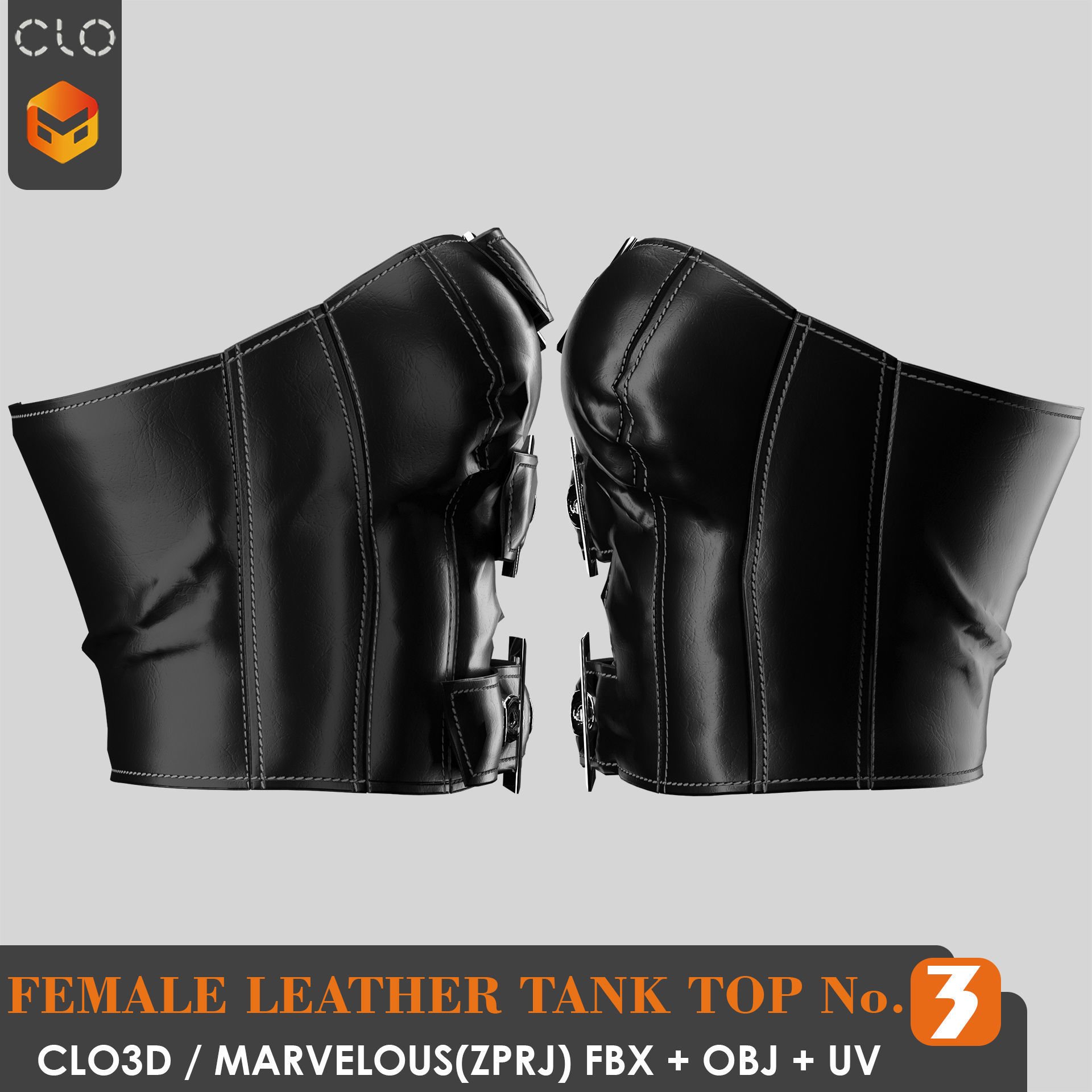 8 FEMALE LEATHER TANK TOP 3D model_15