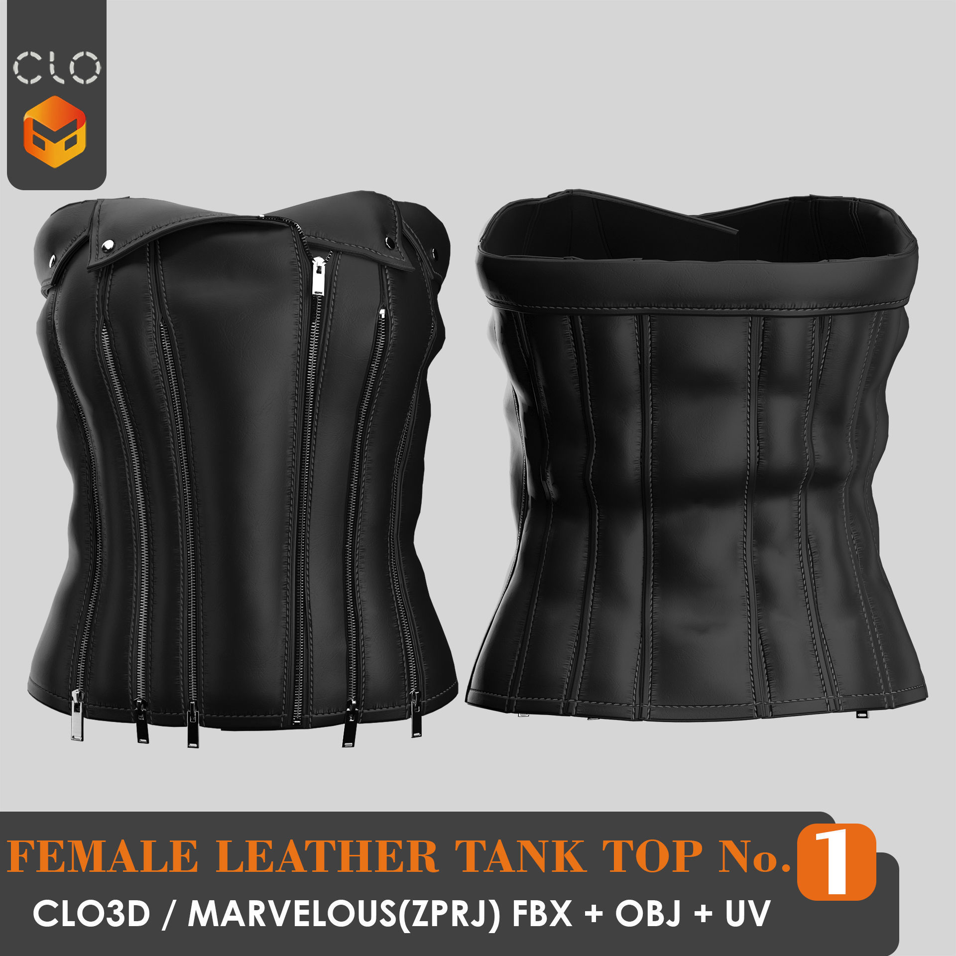 8 FEMALE LEATHER TANK TOP 3D model_2