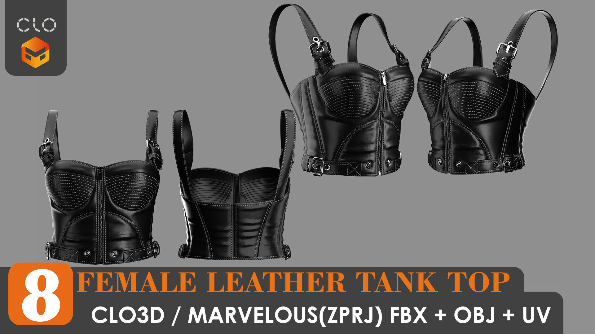 8 FEMALE LEATHER TANK TOP 3D model_19