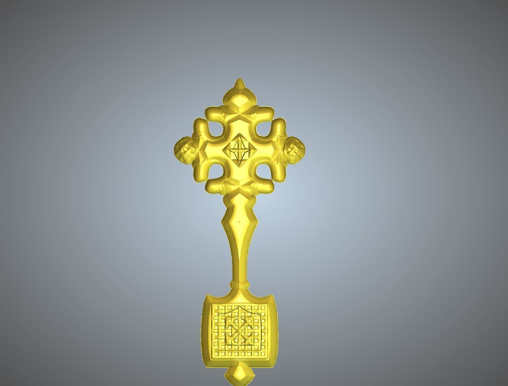 Cross antique carved jewel 3D print model_2