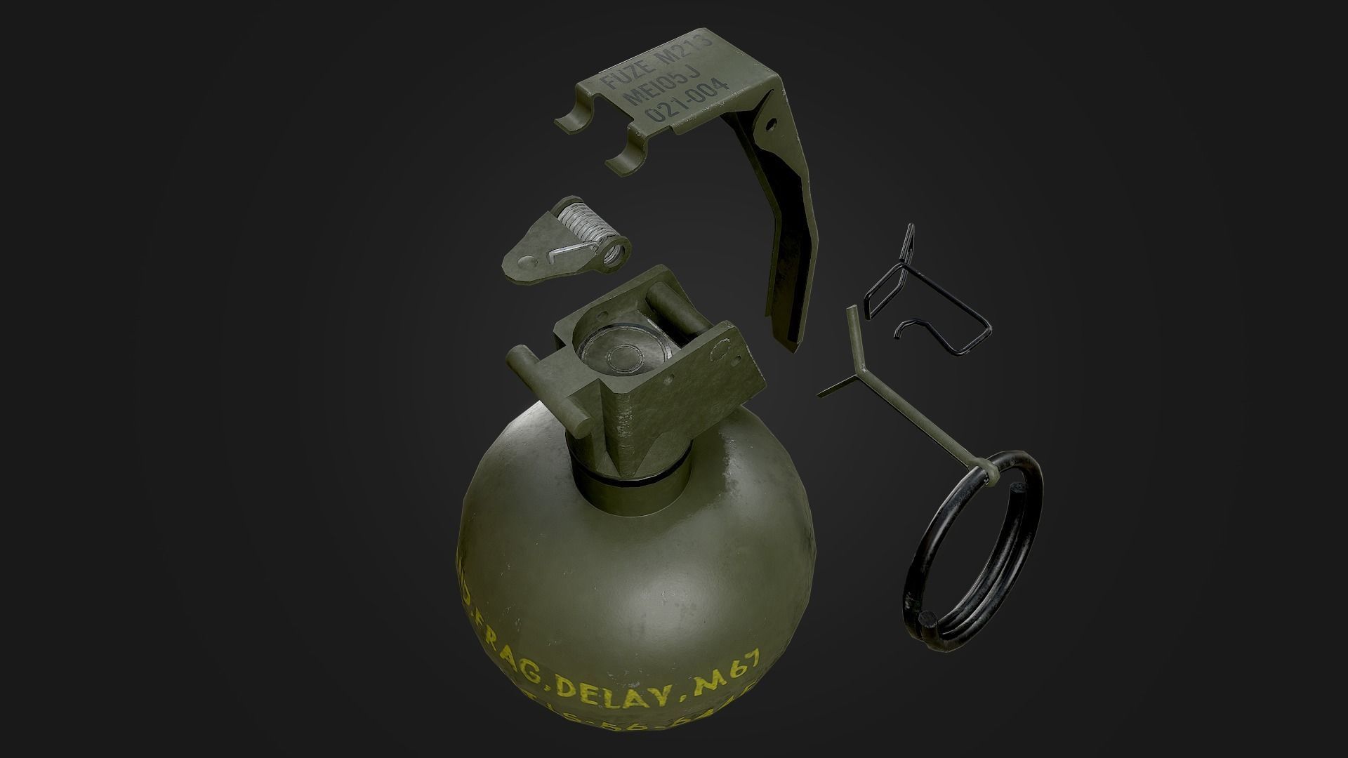 M67 Hand Grenade Low-poly 3D model_2