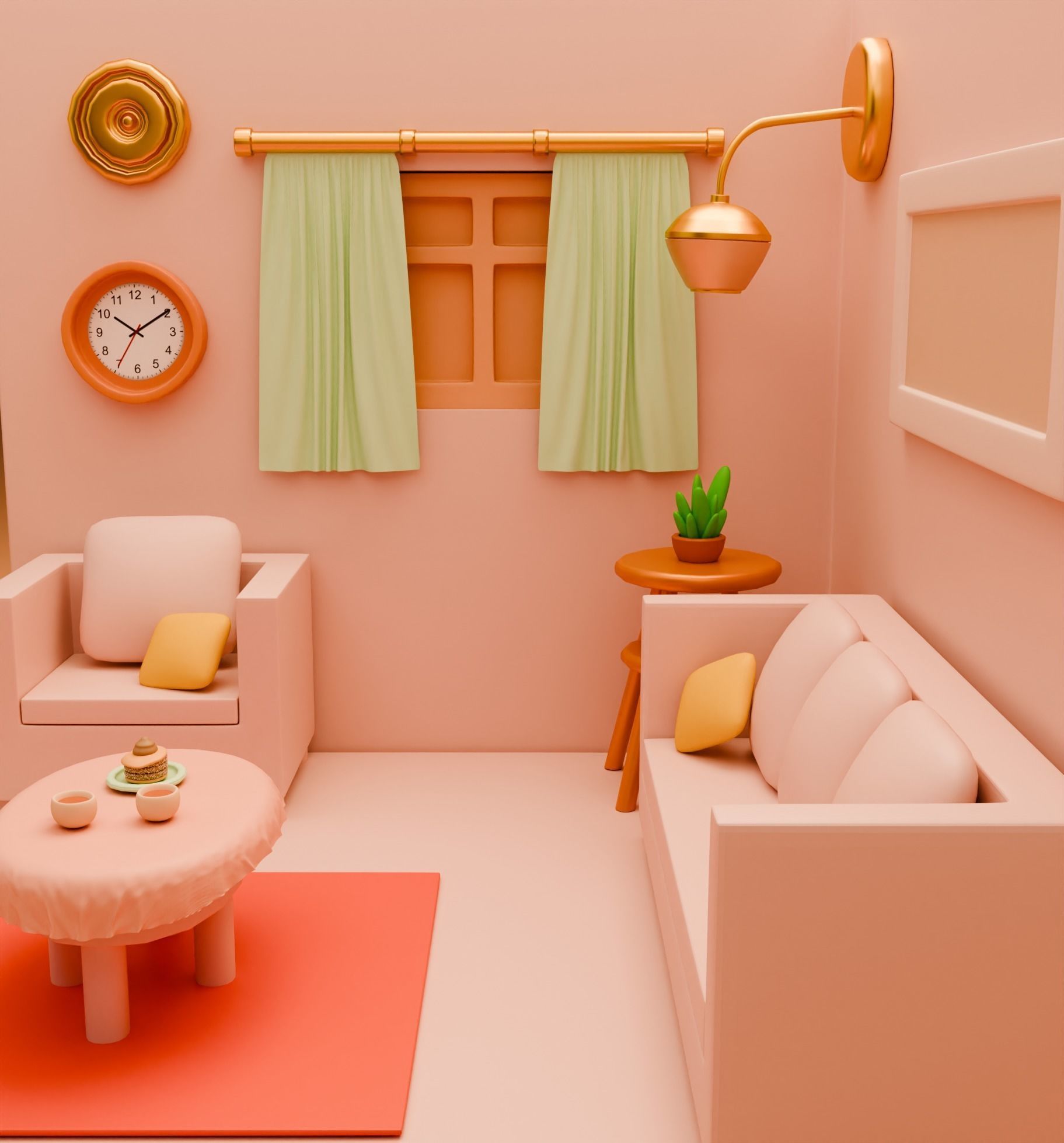 3d Isometric Living Room Design 3D model_2