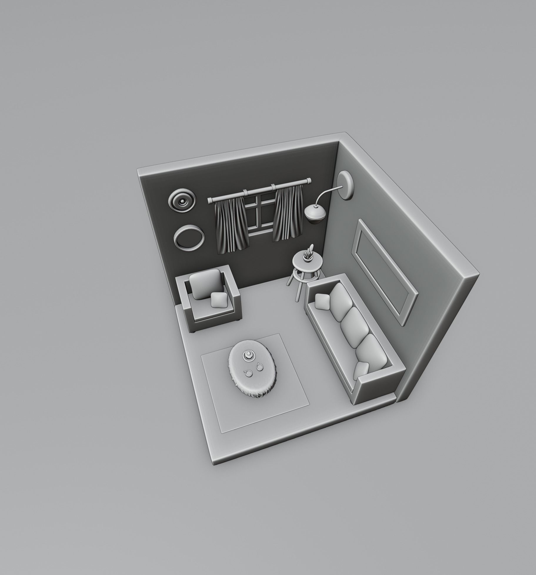 3d Isometric Living Room Design 3D model_5