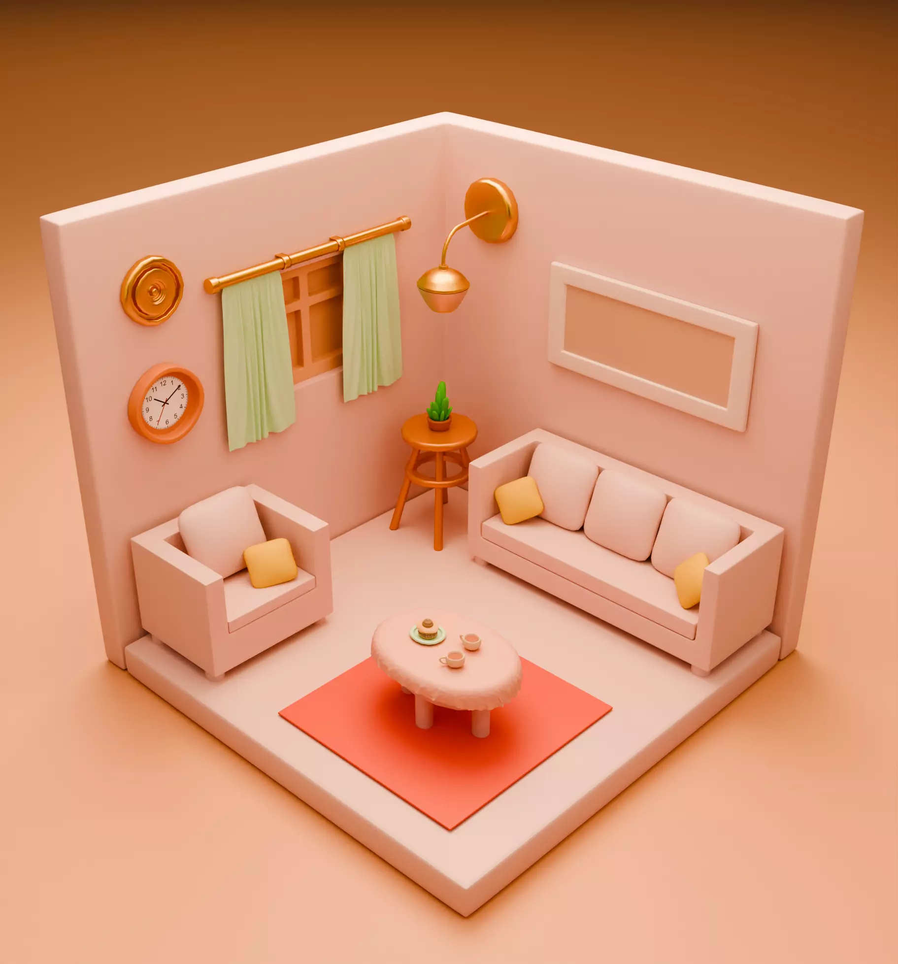 3d Isometric Living Room Design 3D model_0