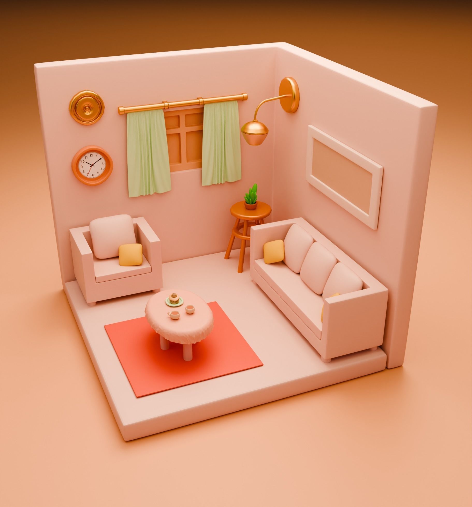 3d Isometric Living Room Design 3D model_1