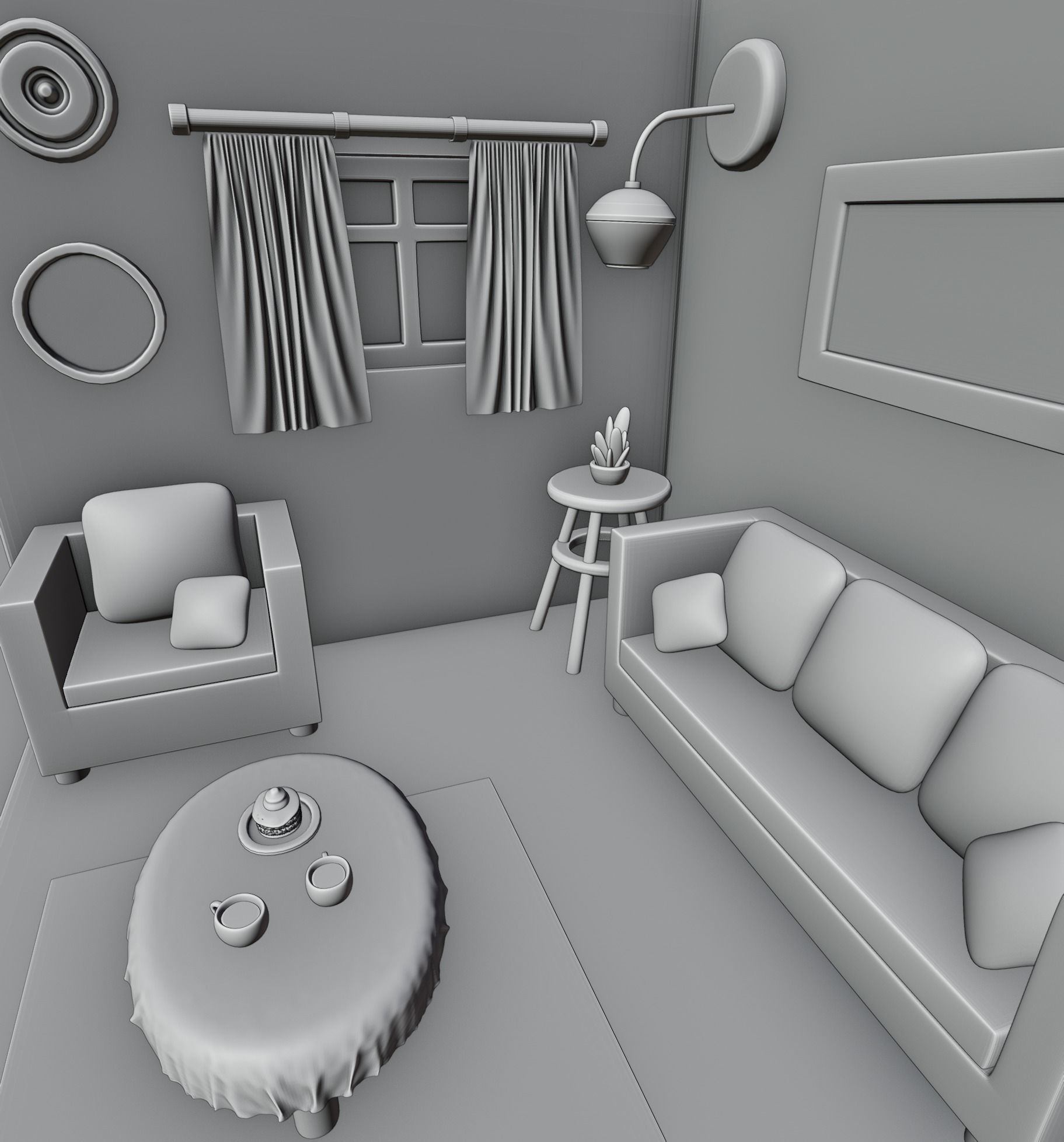 3d Isometric Living Room Design 3D model_3