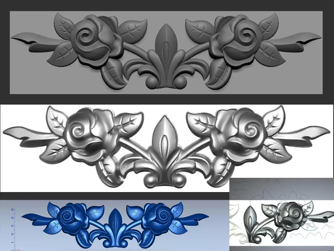 Antique floral decoration - carved wood gilt flower 3D model