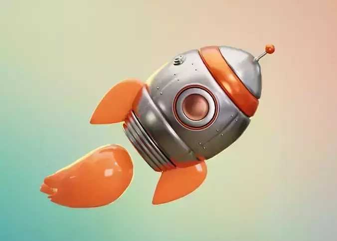 Metal space rocket with flame Low-poly 3D model