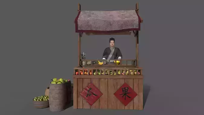 Fruit stand Low-poly 3D model