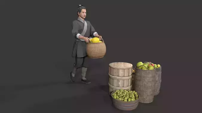 Asian Ancient street stalls Low-poly 3D model
