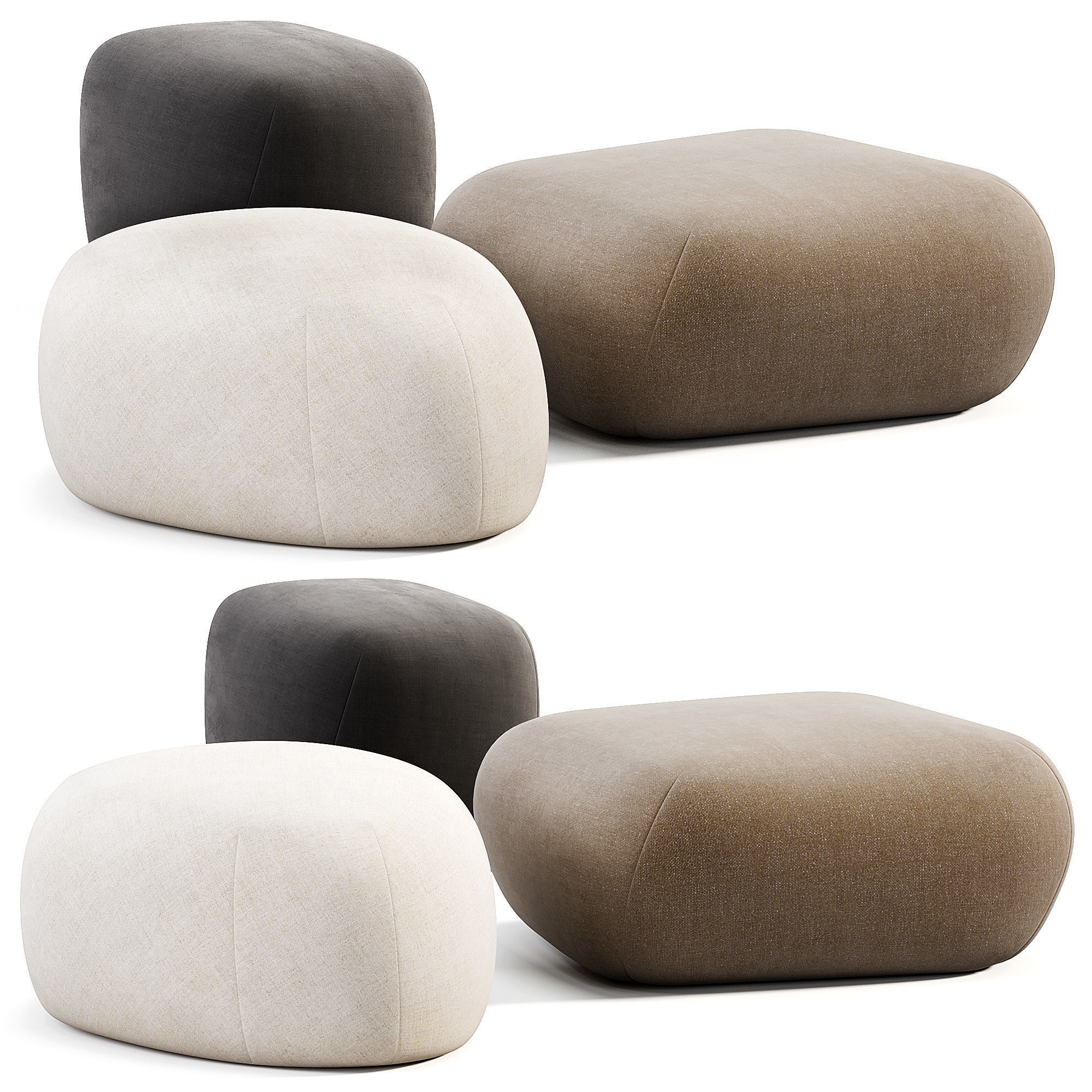 Pebble Rubble Pouf By Moroso Low-poly 3D model_3