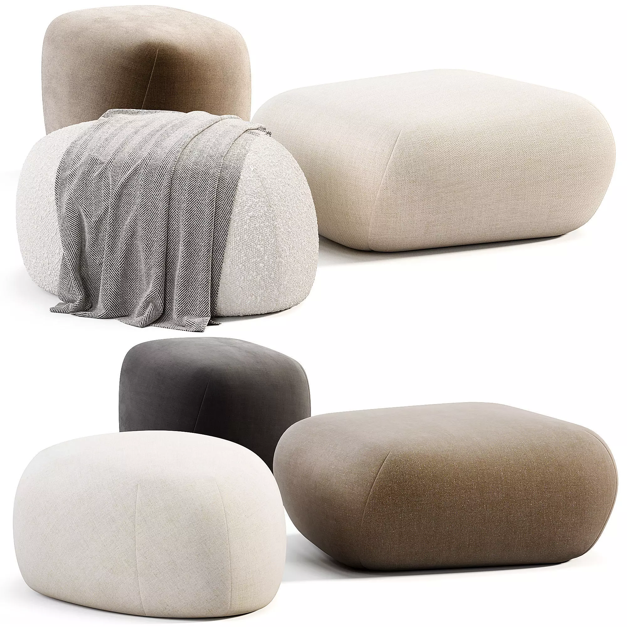 Pebble Rubble Pouf By Moroso Low-poly 3D model_0