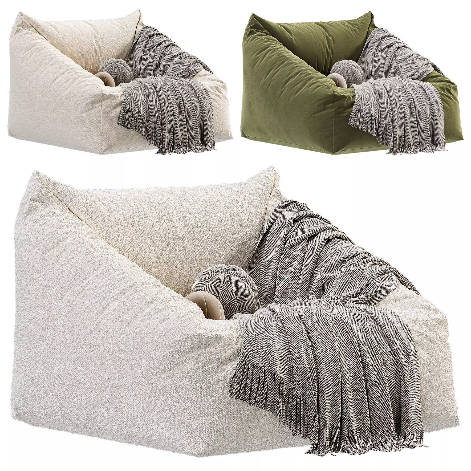 Cooper Faux Sheepskin Bean Bag Chair Low-poly 3D model