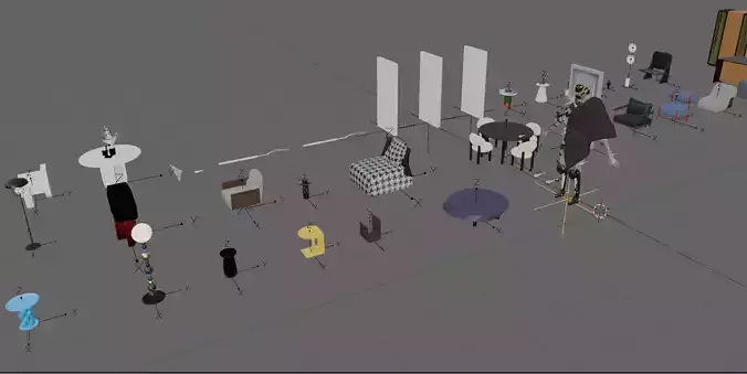 Collection about furniture tables chairs  lamps and Humanoid 3D print model