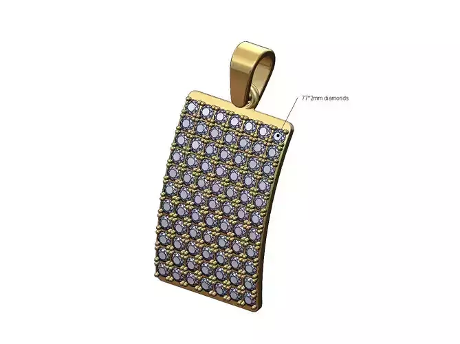 Iced diamond curved rectangular tag pendant with bail