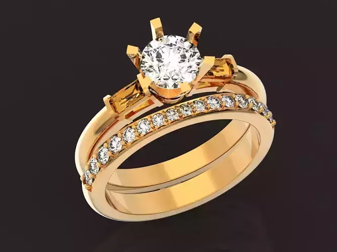 double Engagement Ring and  Wedding Band Set 1292