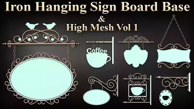 50 Iron Hanging Sign Board Base and High Mesh Vol 1  Low-poly 3D model
