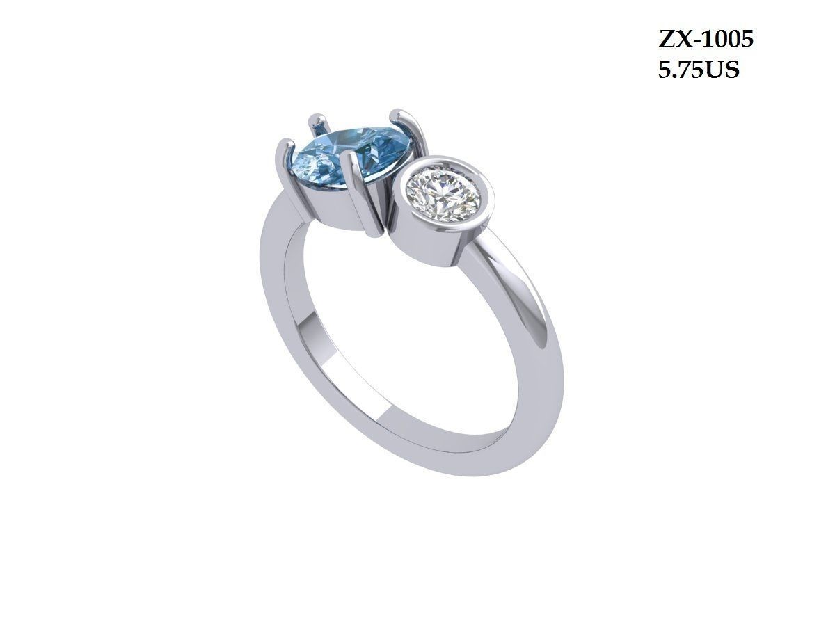 Solitair 2 Stone Ring 3D print model_4