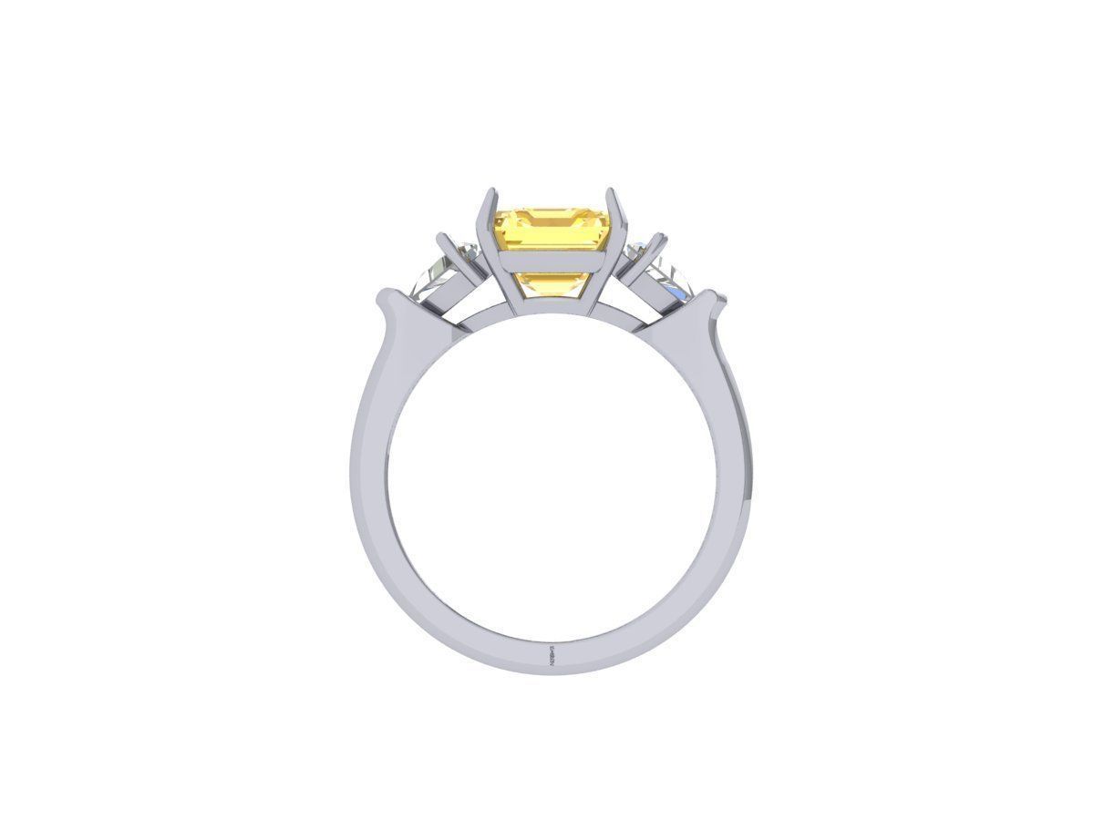 Asscher 3 Stone Ring 3D print model_1