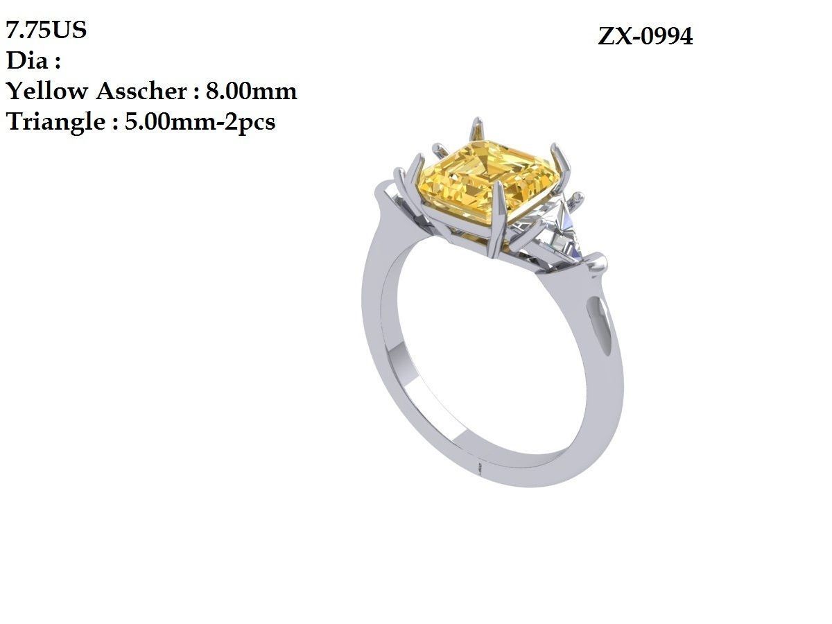 Asscher 3 Stone Ring 3D print model_3