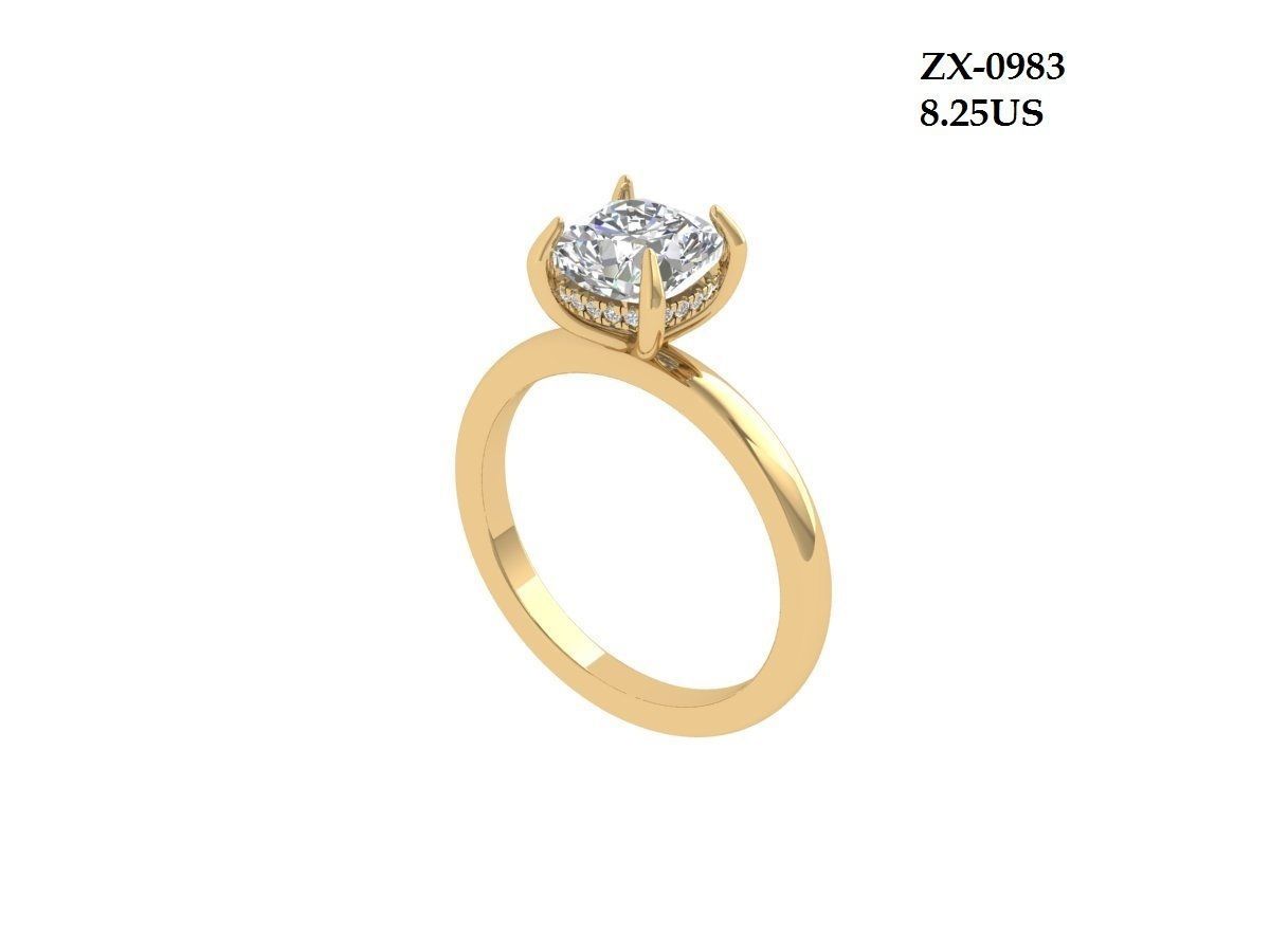 Cushion Solitaire Ring 3D print model_1