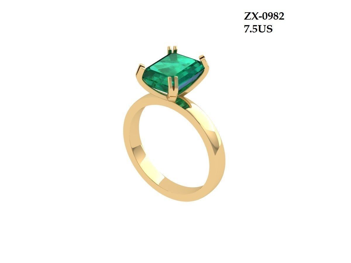 Emerald Solitaire Ring 3D print model_1