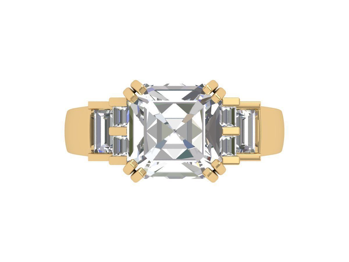 Asscher Solitair Ring 3D print model_1