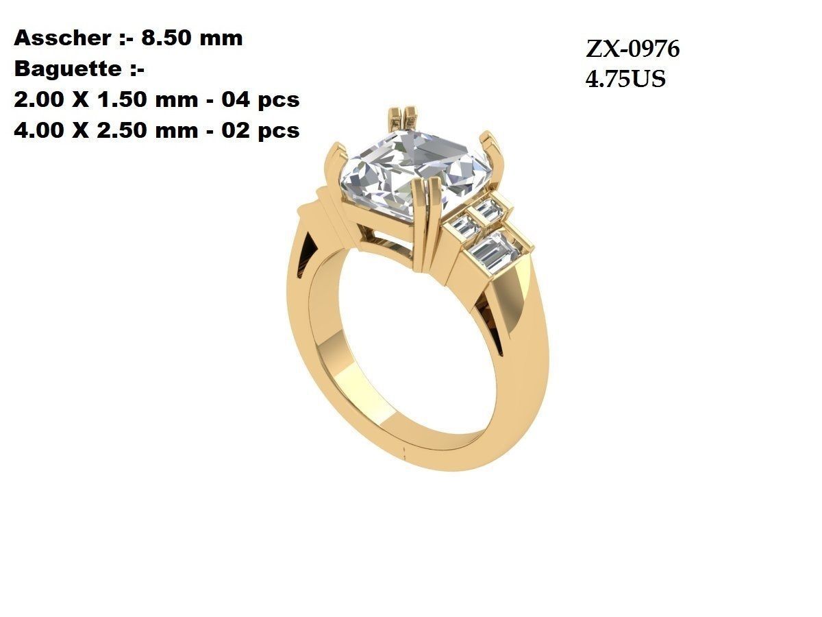 Asscher Solitair Ring 3D print model_0