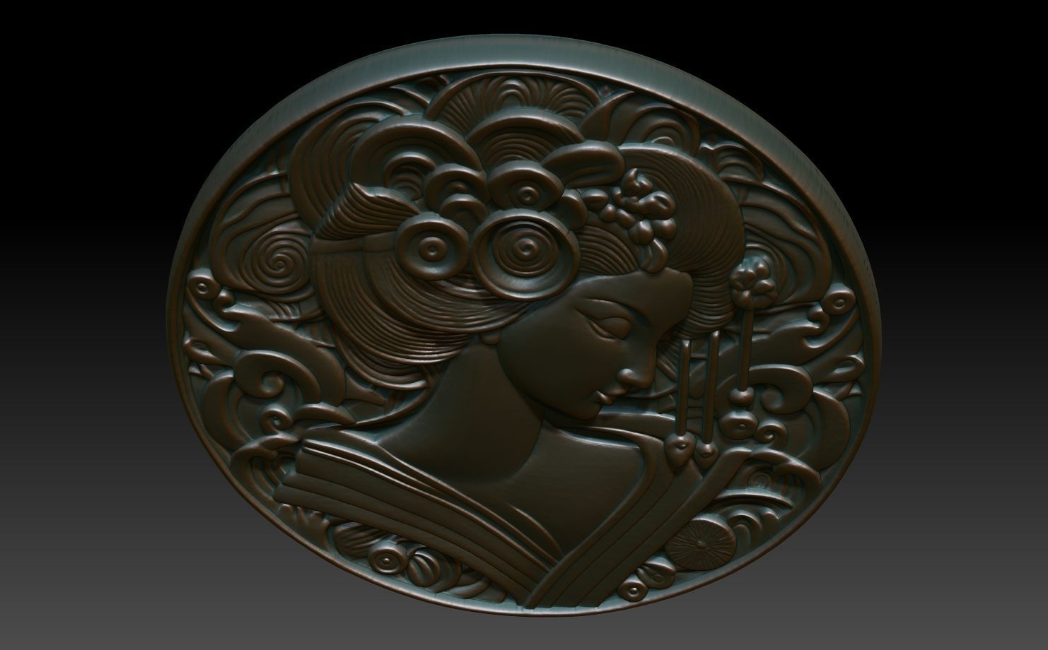 Geisha basrelief 09 240731 3D print model_3