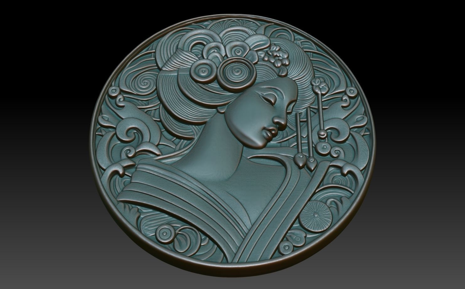 Geisha basrelief 09 240731 3D print model_4