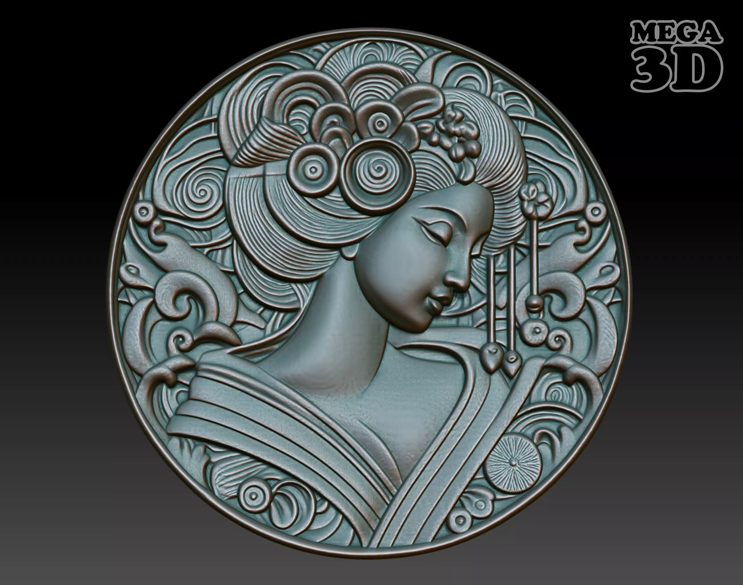 Geisha basrelief 09 240731 3D print model_0