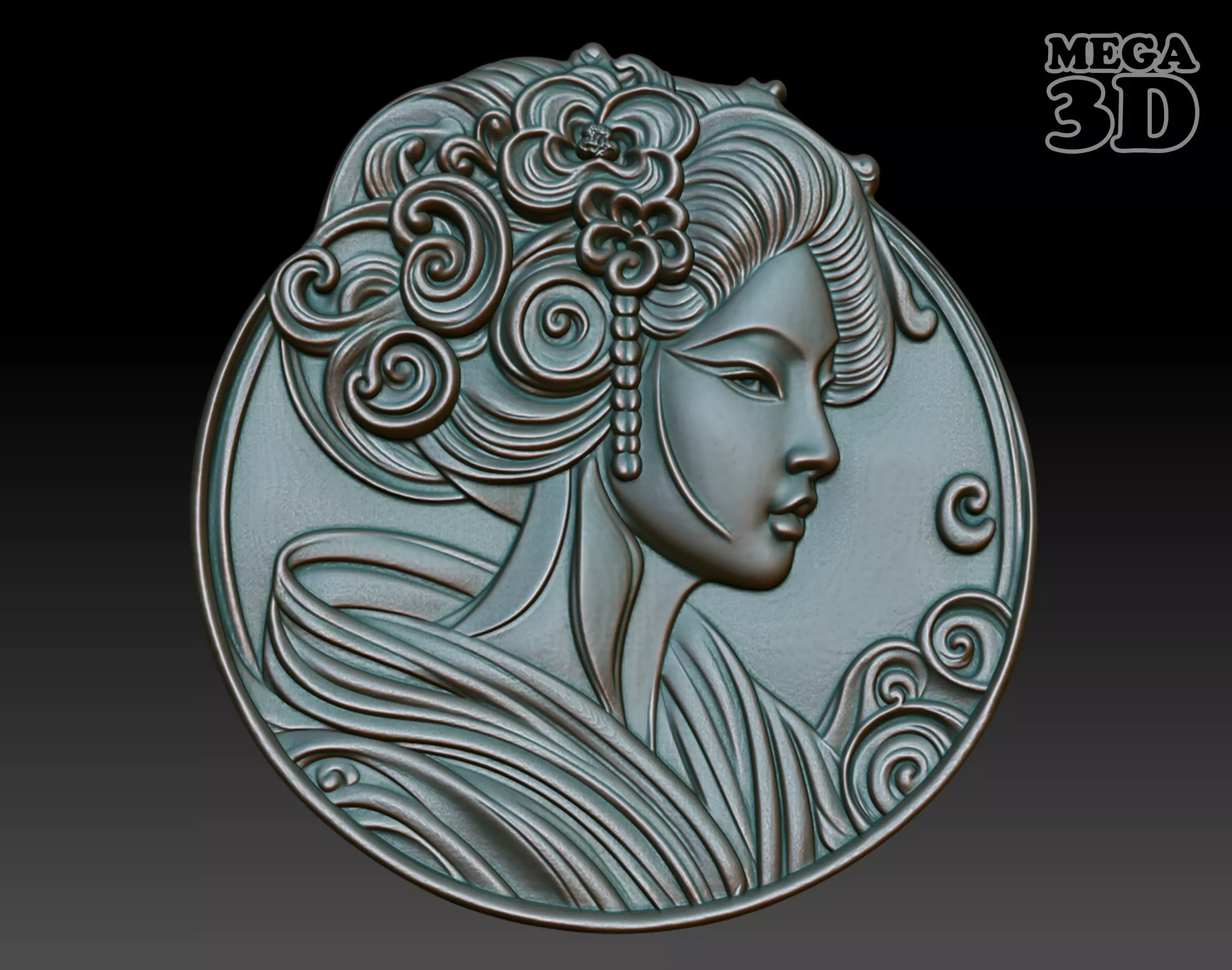 Geisha basrelief 08 240731 3D print model_0
