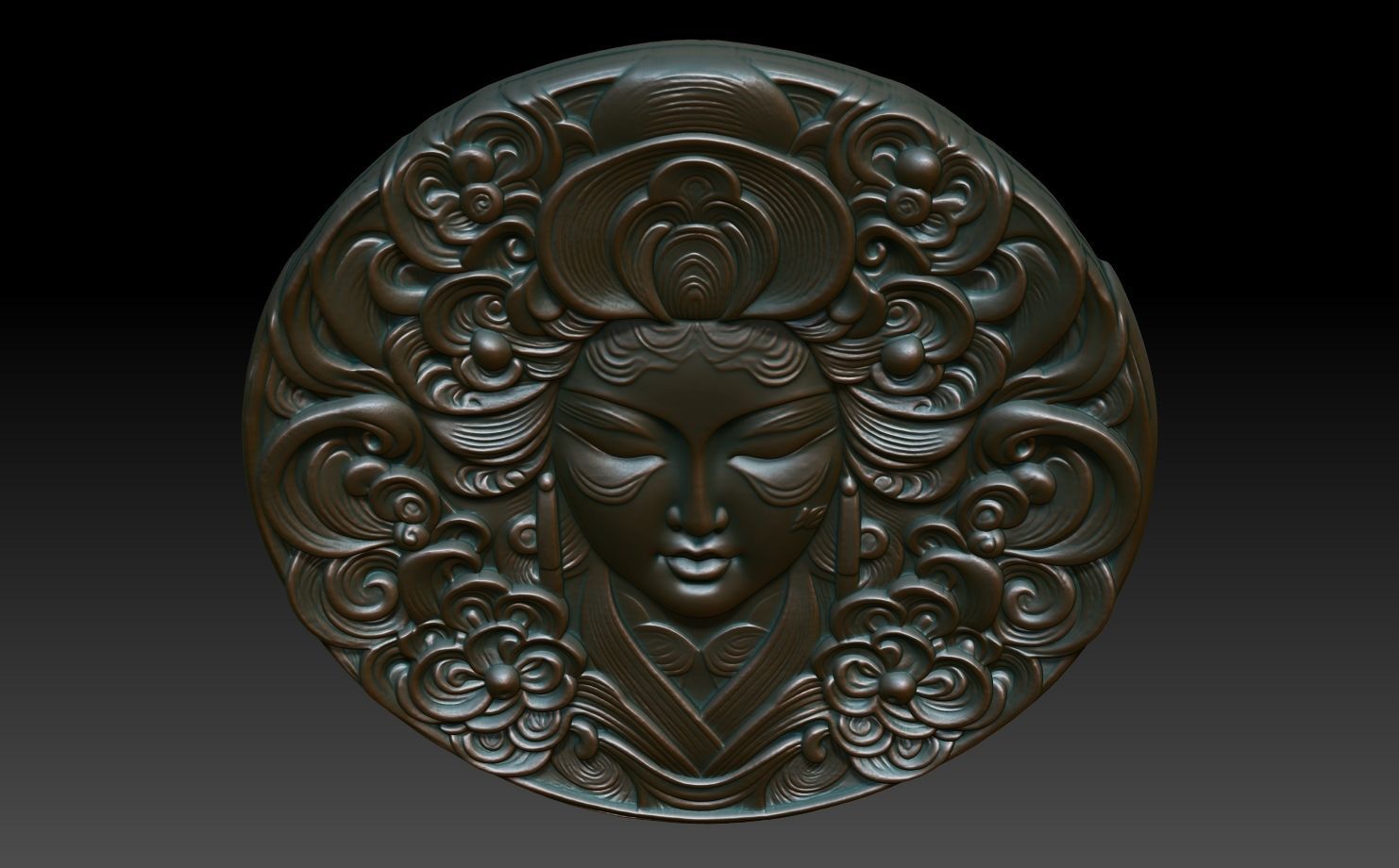 Geisha basrelief 05 240731 3D print model_3