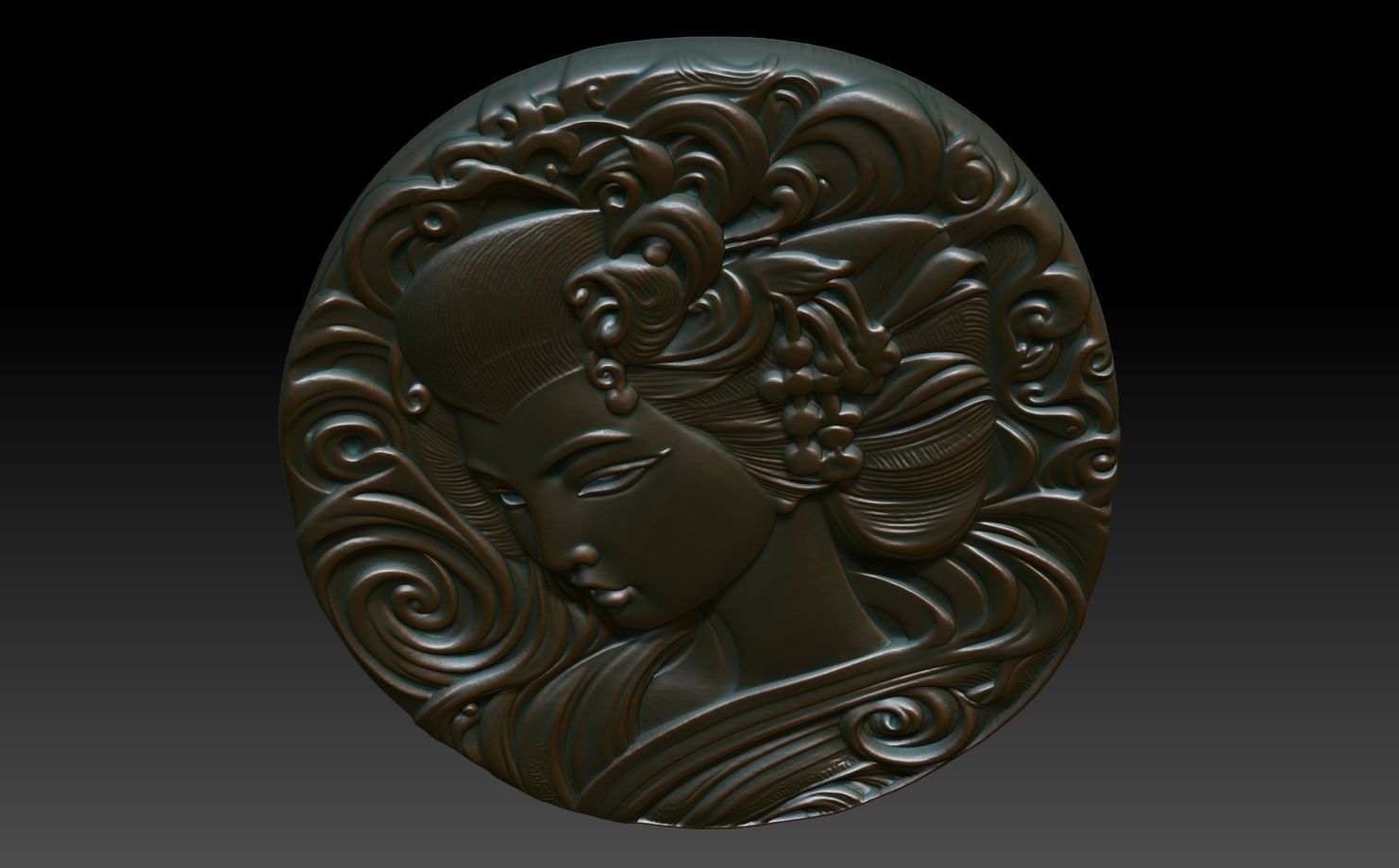 Geisha basrelief 04 240731 3D print model_3