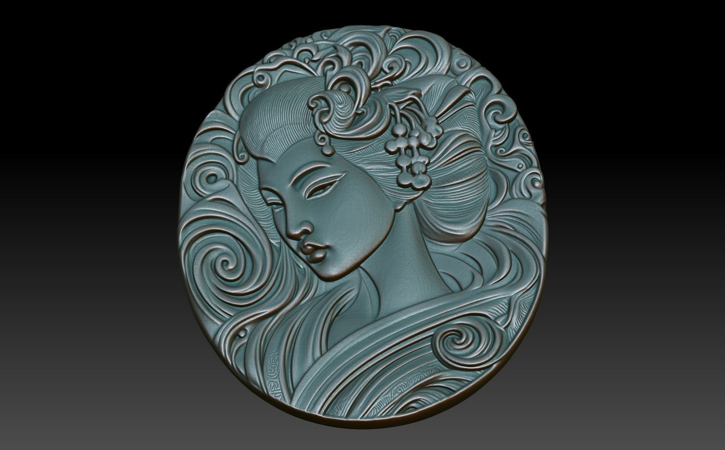 Geisha basrelief 04 240731 3D print model_4