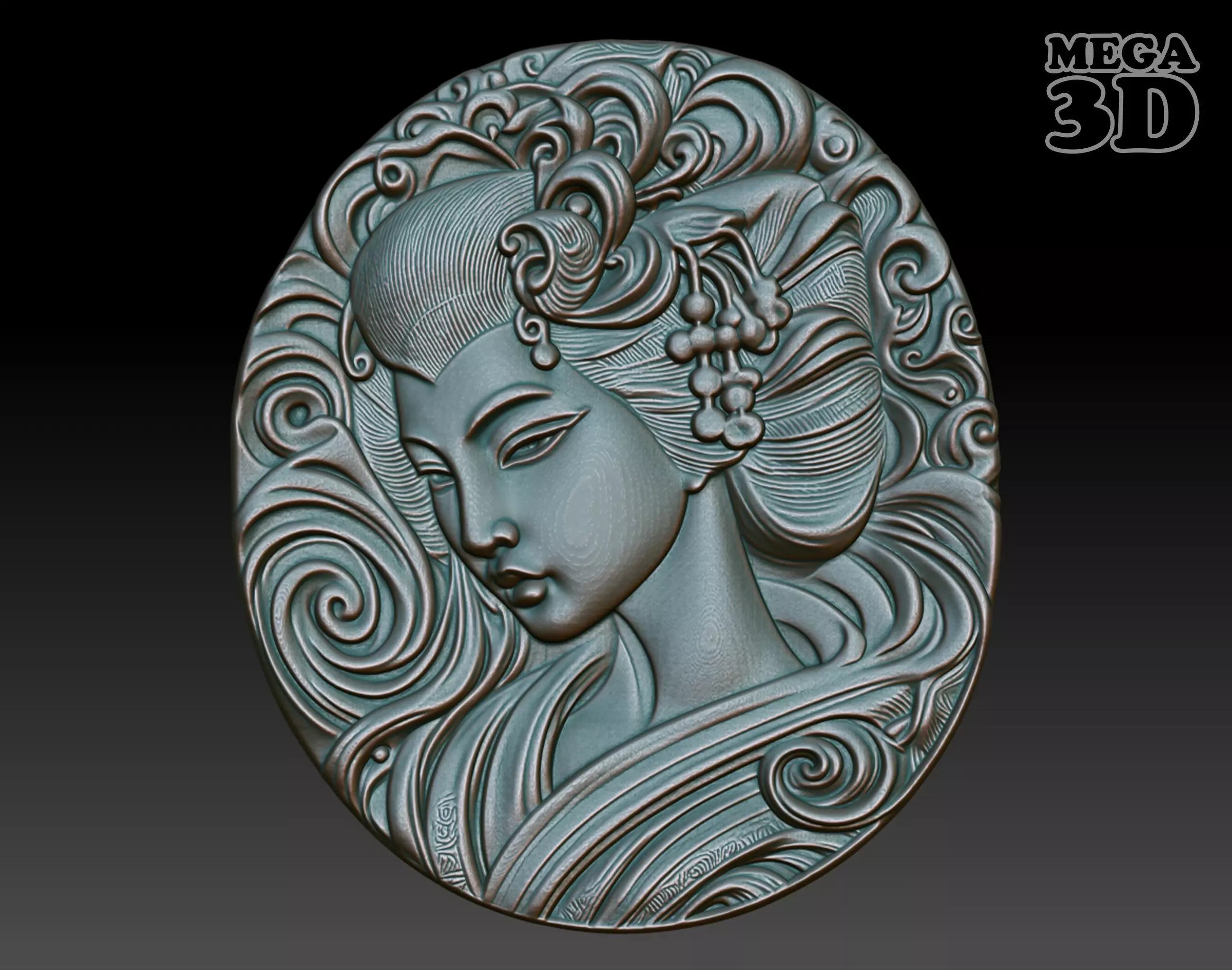 Geisha basrelief 04 240731 3D print model_0