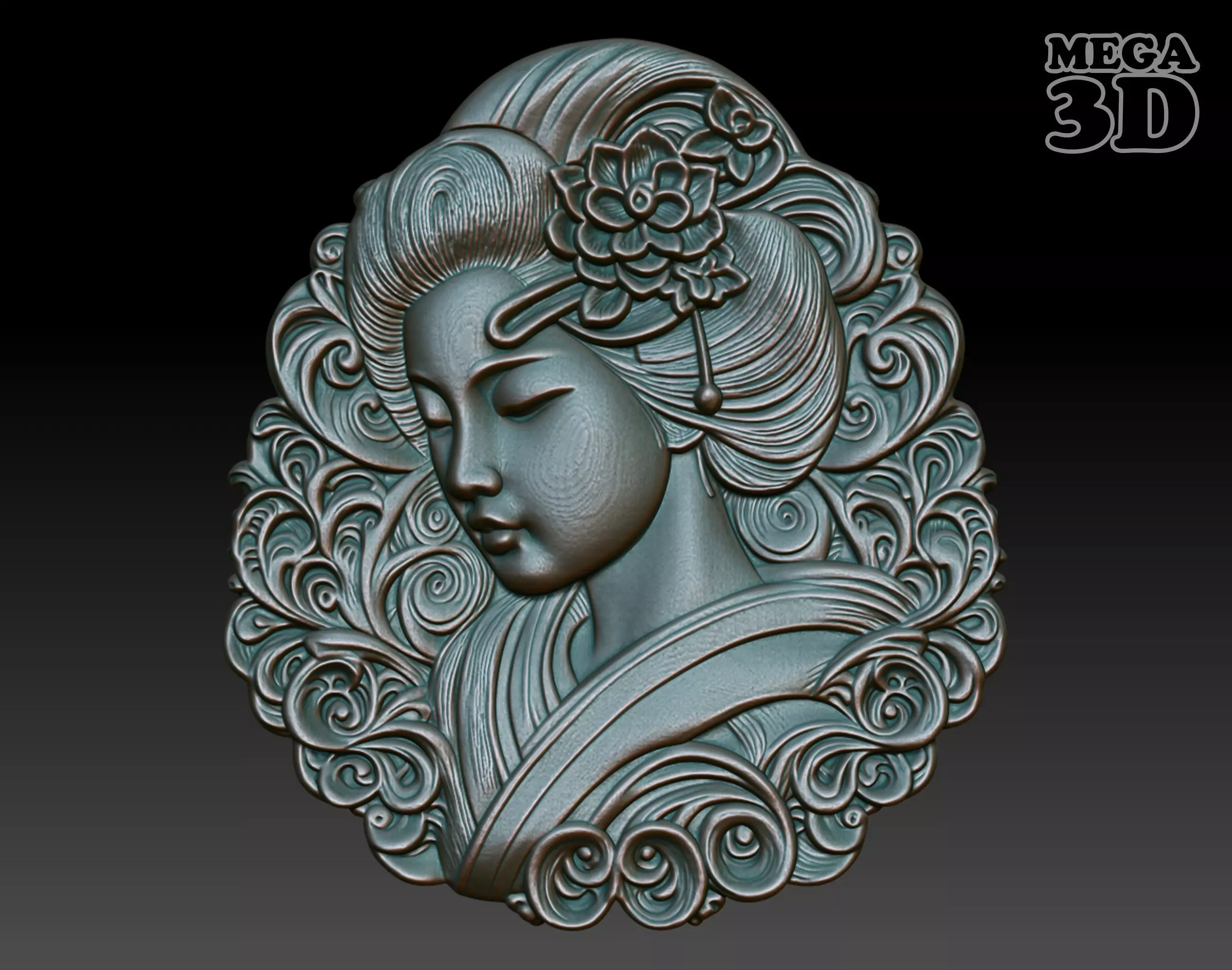 Geisha basrelief 03 240731 3D print model_0