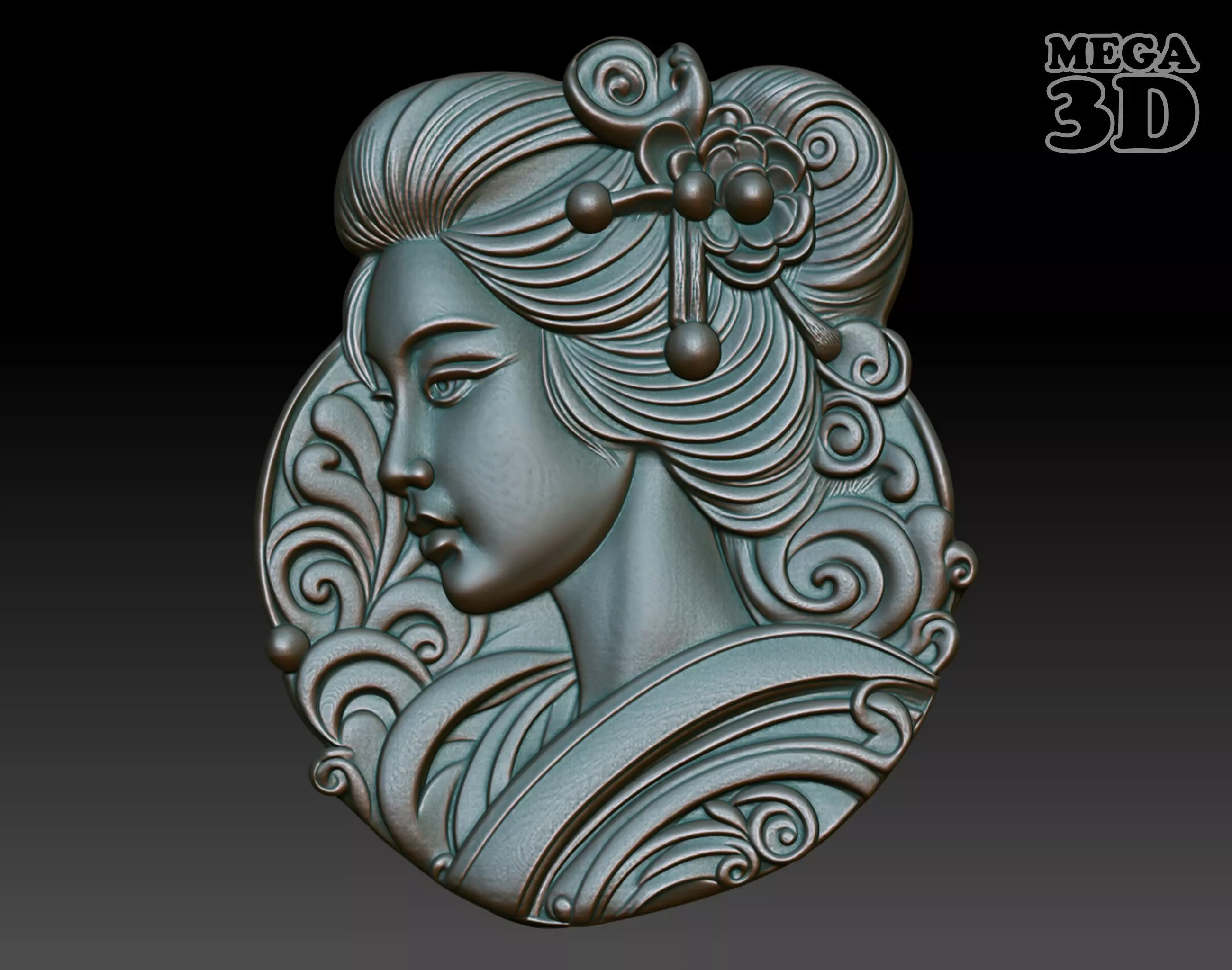 Geisha basrelief 01 240731 3D print model_0