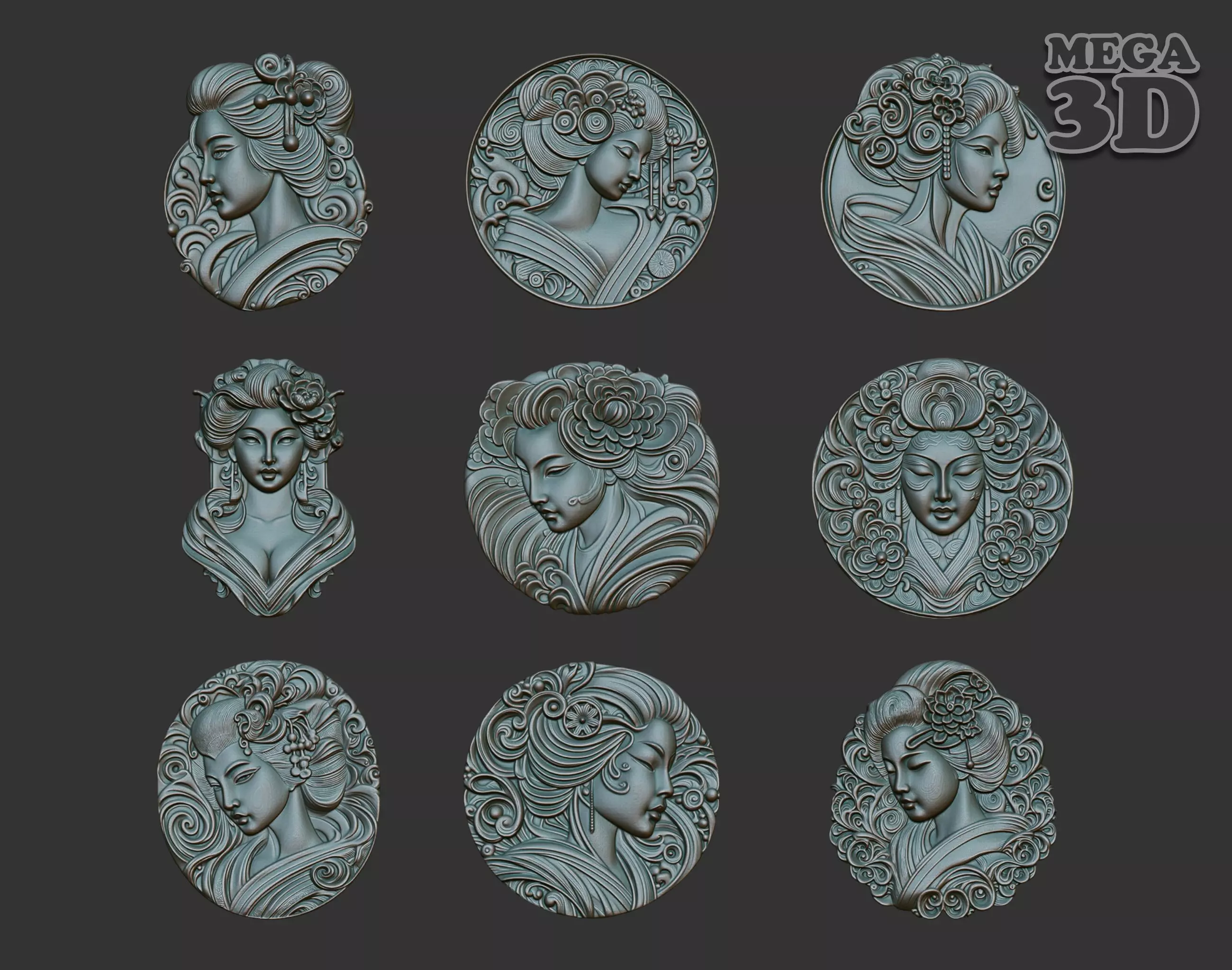Geisha basrelief Pack 240731 3D Model Collection_0