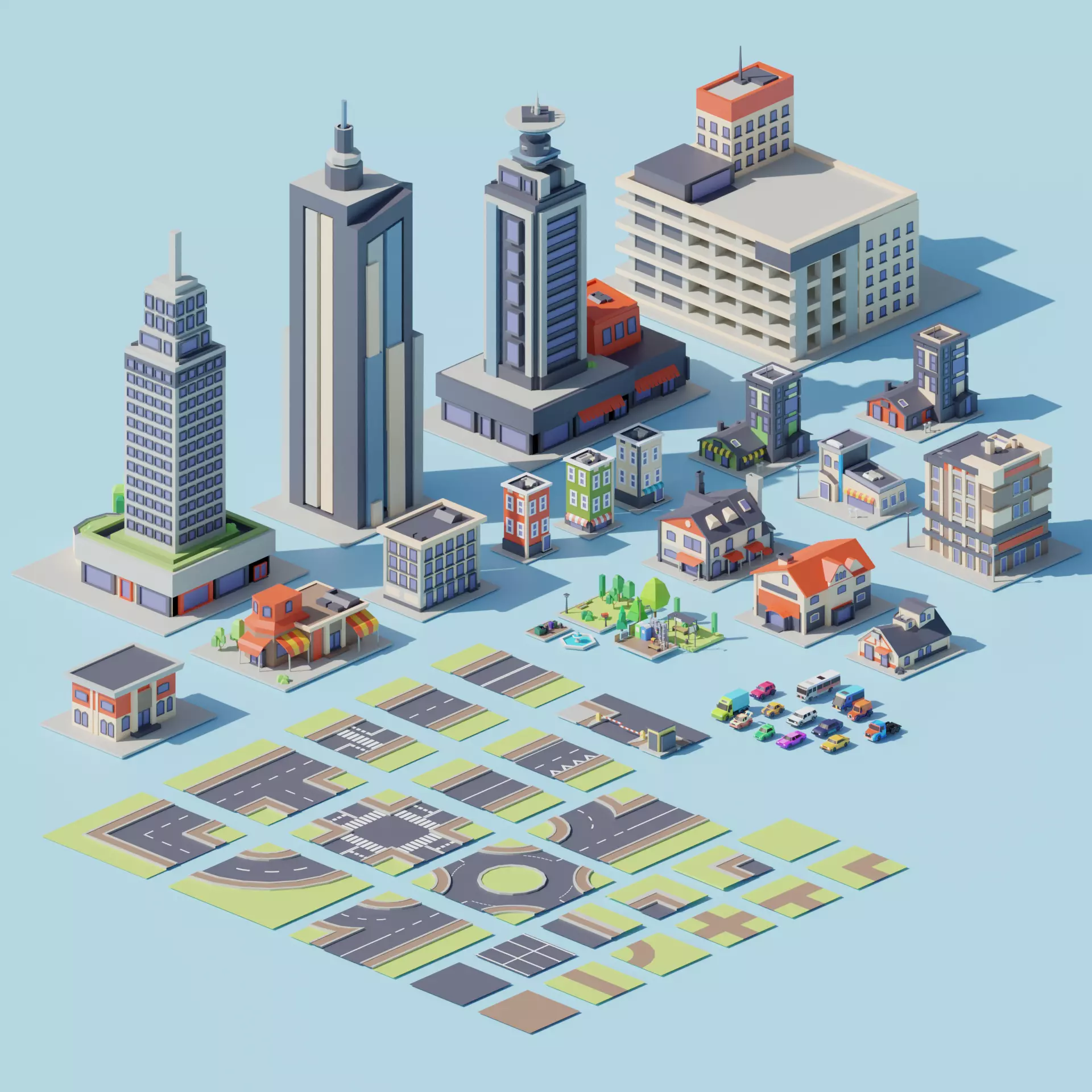 Low Poly City Asset Low-poly 3D model_0